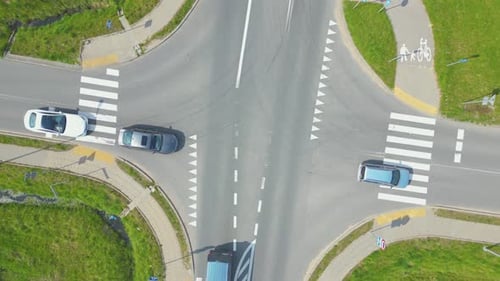 Aerial top view of highway junction interchange road. Drone view of the elevated road, traffic junct