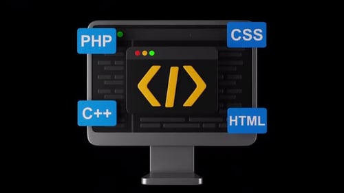 Lenguajes de programación y desarrollo web en pantalla, HTML, CSS, PHP, renderizado 3D