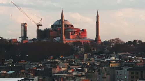 Hagia Sophia at Sunset – Aerial Golden Hour View Over Istanbul