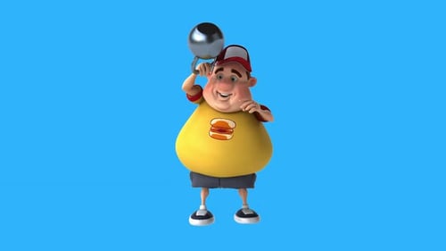Funny 3D Character Exercising with Kettlebell Weight
