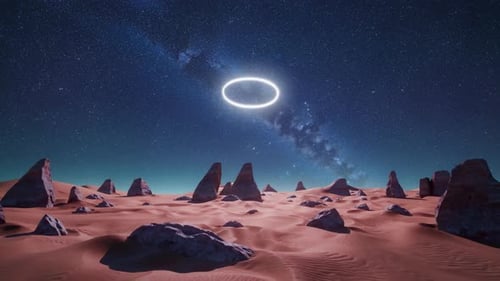 A Surreal Nightscape Featuring an Alien Light Waving Over the Deserted Terrain of Earth