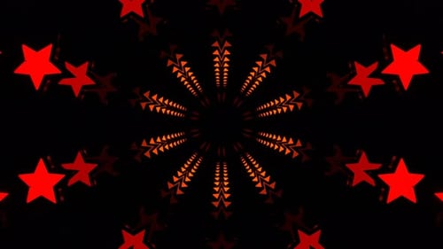 Roter und orangefarbener Tunnel mit blinkenden Neonsternen im Hintergrund VJ Loop in 4K