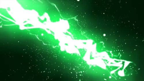 Vivid green electric lightning energy bursting in dark space energy