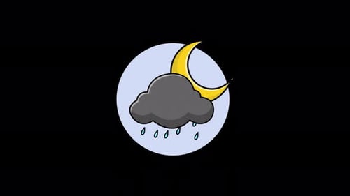 Crescent Moon with Rain Cloud. Night Weather Forecast Concept Animation Video - Transparent