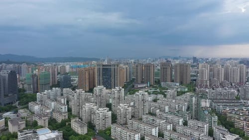 Aerial View of a Bustling City with Modern Skyscrapers Hangzhou China