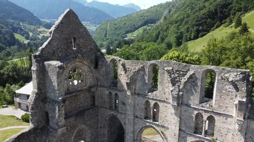 Pedestal down to reveal cathedral ruins in french country side
