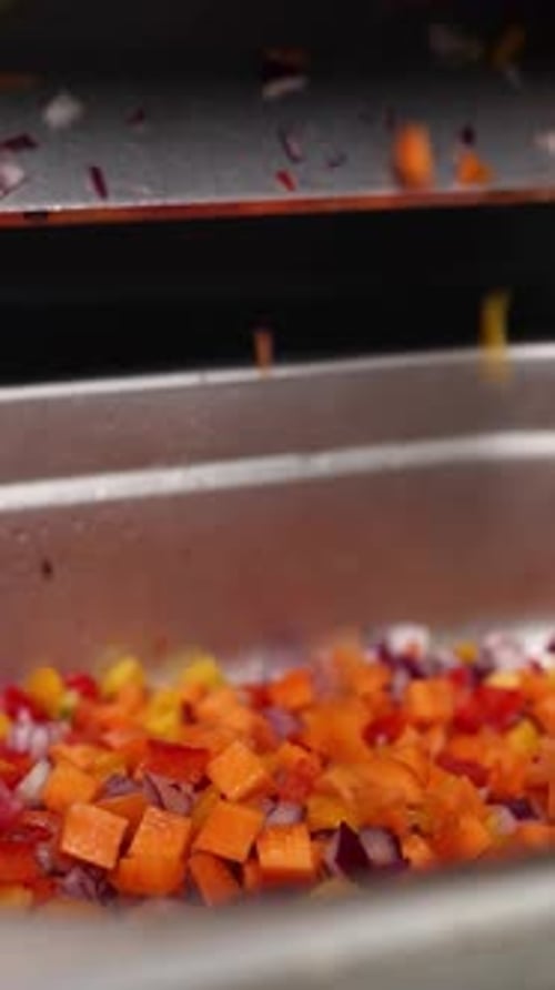 The chef prepares vegetables. Close-up