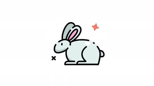 Animated Flat Design Rabbit Wiggling Nose with Twinkling Stars