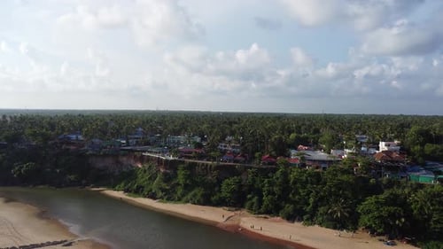 South cliff of Varkala coast kerala india during evening with beautiful cliff side hotels and caffes