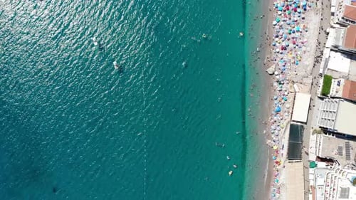 Birds Eye View of Crowded Beach and Turquoise Water