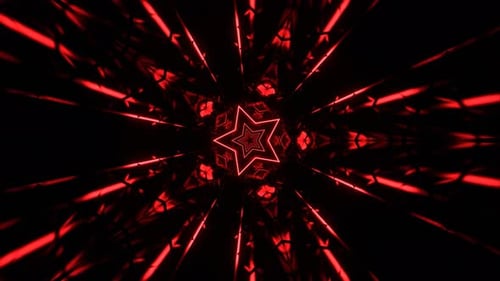 Red Neon Fast Star Shaped Tunnel Background Vj Loop In 4K