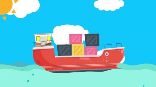 Ship in waving sea 4K