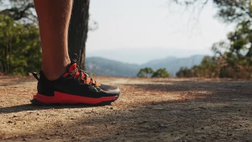 Man Walking in Park Hiker Adventurer Enjoys Hiking a Scenic Trail Near Majestic Mountains Tourist