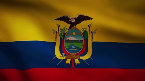 Ecuador National Flag Waving with Coat of Arms Loop