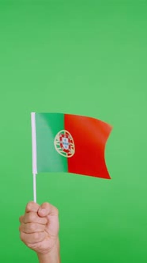 Arm Raises Portuguese Flag on Green Screen