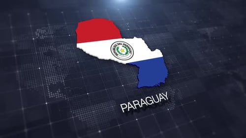 Animated 3D Map of Paraguay Flag with Digital Grid