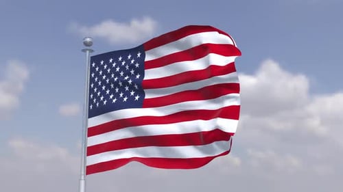 Realistic American Flag Waving Against Blue Sky
