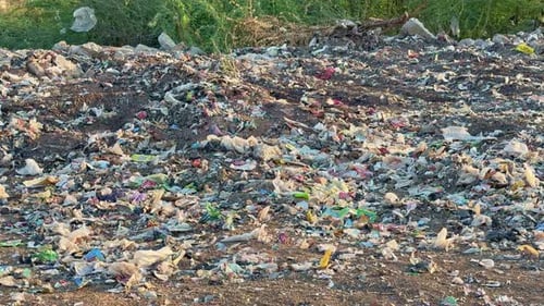 Large Garbage Pile in Nature Setting
