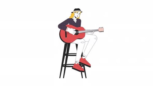 Flat Design Illustration of a Person Playing Acoustic Guitar