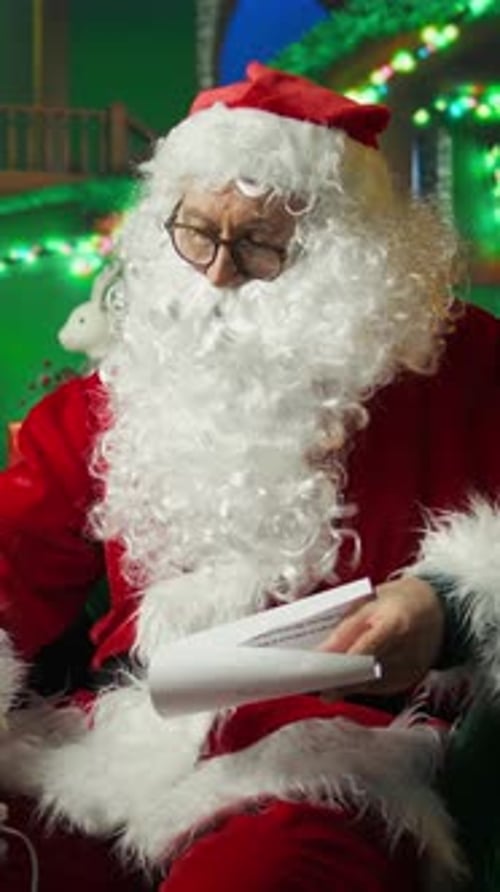 Vertical Video Man Dressed As Santa Claus Calling Kid on Landline Phone