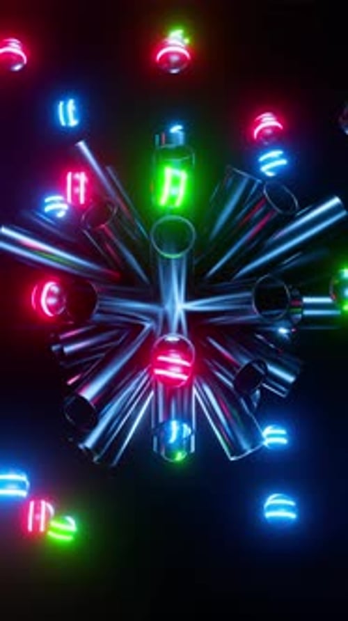 Abstract Futuristic Neon Glowing Spheres and Metallic Tubes Loop