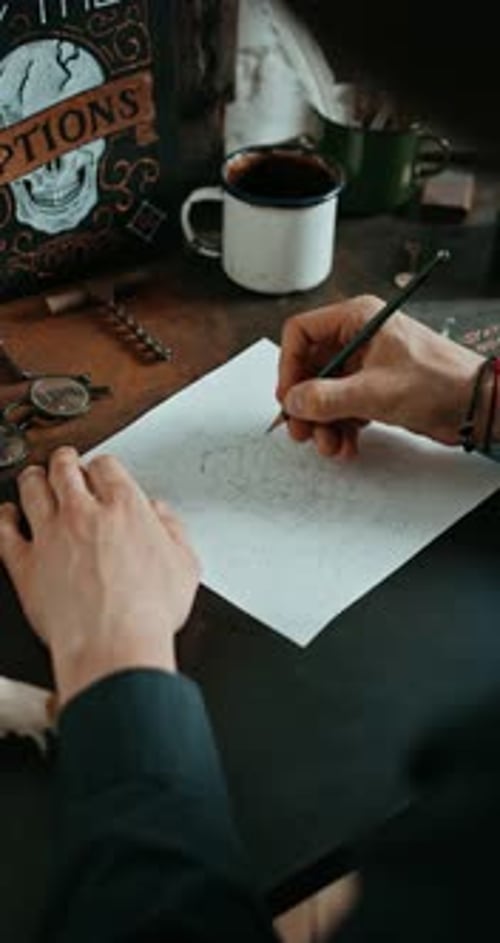 Person Drawing Art at Antique Table