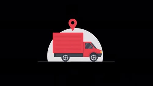 Animated Delivery Truck with Location Pin in Flat Design Style