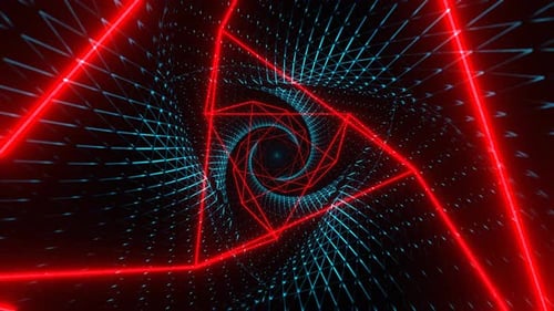 Cyan And Red Mesh Neon Spiral Abstract Tunnel Background Vj Loop In 4K