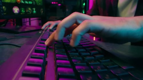 Close Up Hands Man Unrecognizable Male Typing Gamer Streamer Hacker Programmer Desktop Computer Code