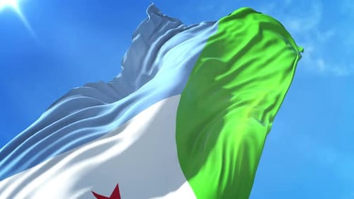 Realistic Djibouti Flag Waving in Blue Sky