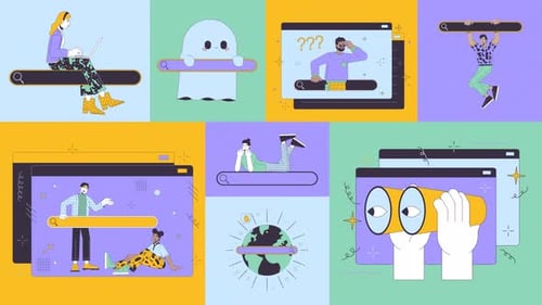 World wide web search bento grid animation