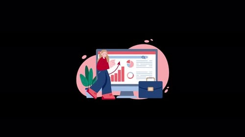 Woman beside computer with charts and plants