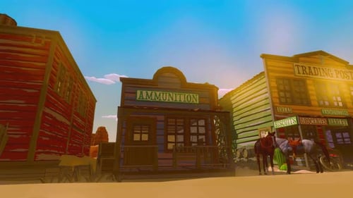 Animated Low Poly Wild West Town Panorama