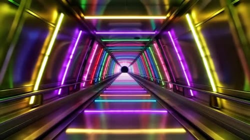 Abstract Colorful Neon Glowing Futuristic Tunnel