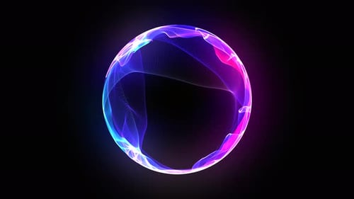 Vibrant glowing particle 3d sphere animation. Virtual assistant concept. Bright 3d energy orb