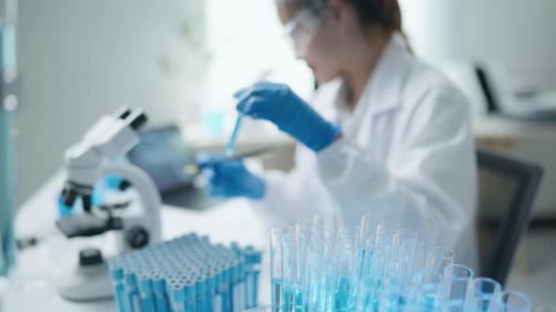 Scientist working test in laboratory for research on pharmacy for medical for disease and virus