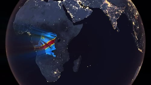 Democratic Republic of Congo Map Flag Reveal on Rotating Earth