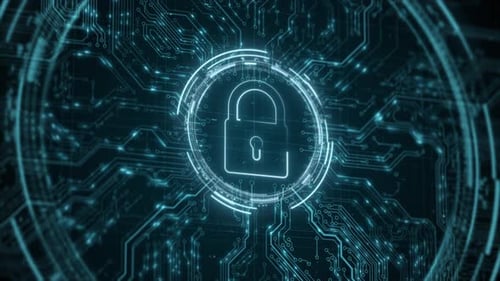 Security Hologram Virtual Hud Pin with Shield and Lock Concept of Finance Data Privacy and