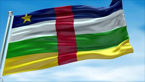 Central African Republic Flag Waving Against Blue Sky