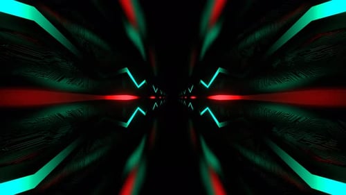 Turquoise And Red Cyber Tunnel With Flowing Zigzag Light Background Vj Loop In 4K