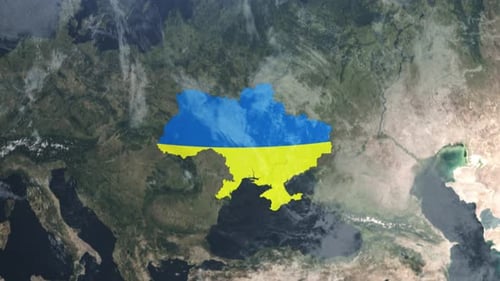 Animated Earth Zoom Revealing Ukraine Country Flag
