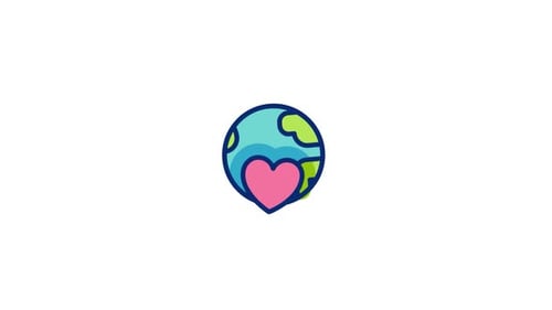 Animated Earth Globe Icon with Pulsing Heart