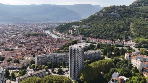 Drone footage of Grenoble city in France