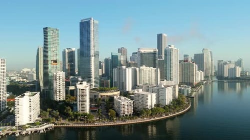 Aerial View of Downtown Miami Skyline and Bay Morning Time