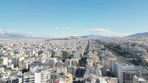Aerial panoramic view of Athens in the midday with buildings and traffic