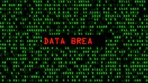 Animation zu Datenschutzverletzungen — Binärcode-Hintergrundschleife für Cybersicherheits-Hacking-Angriffe