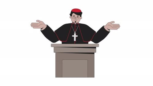 Katholischer Kardinal hält Rede auf dem Podium 2D-Charakteranimation