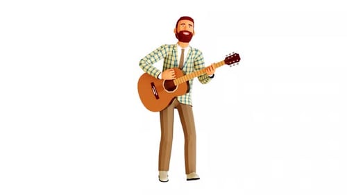 Geometric Animated Man Playing Acoustic Guitar Character