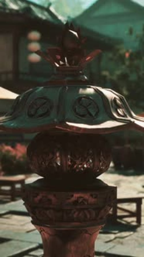 A Lamp Post in the Middle of a Courtyard
