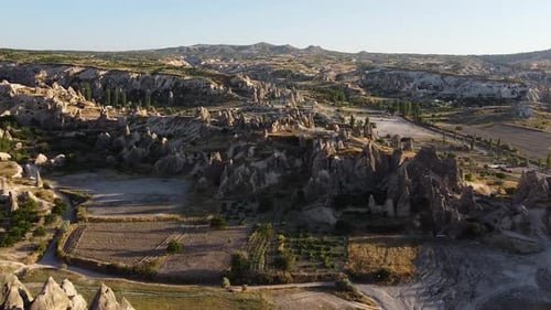 Drone shot of the mountains in Cappadocia, Turkey